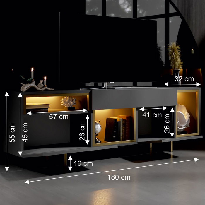 Hanah Home Soporte de TV Antracita y Dorado con Iluminación